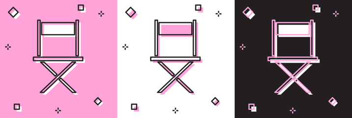 Poster - Set Director movie chair icon isolated on pink and white, black background. Film industry. Vector