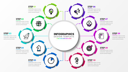 Infographic template. 10 gears with icons connected to the center