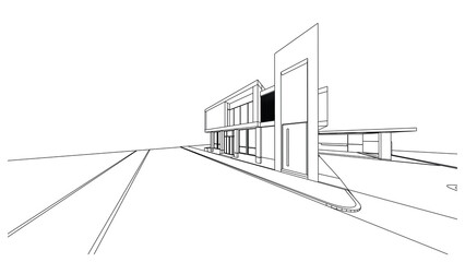 Poster - wireframe of house. wireframe perspective. 3d wireframe building.