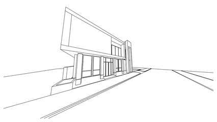 Poster - wireframe of house. wireframe perspective. 3d wireframe building.