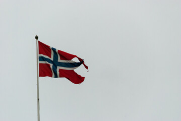 Wall Mural - Norwegian flag waving in the wind