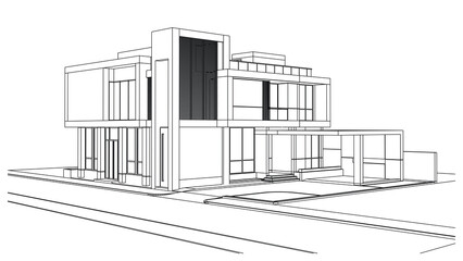 Poster - wireframe of house. wireframe perspective. 3d wireframe building.