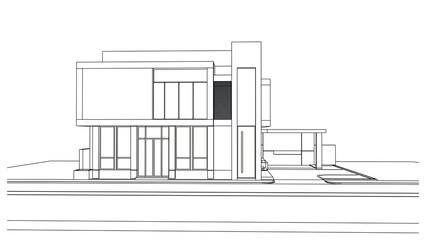 Poster - wireframe of house. wireframe perspective. 3d wireframe building.
