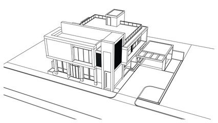 Poster - wireframe of house. wireframe perspective. 3d wireframe building.