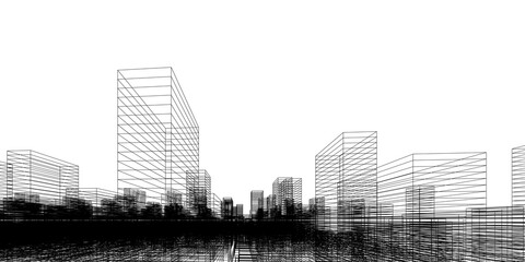 Poster - wireframe perspective background. building wireframe. wireframe city background.