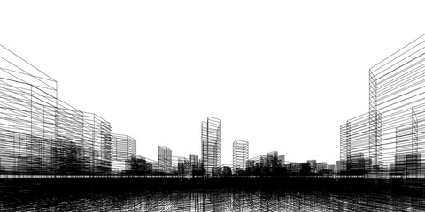 Poster - wireframe perspective background. building wireframe. wireframe city background.