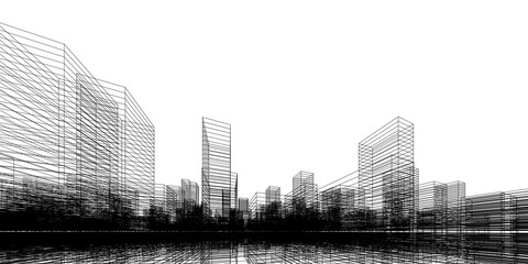 Poster - wireframe perspective background. building wireframe. wireframe city background.