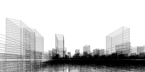 Poster - wireframe perspective background. building wireframe. wireframe city background.