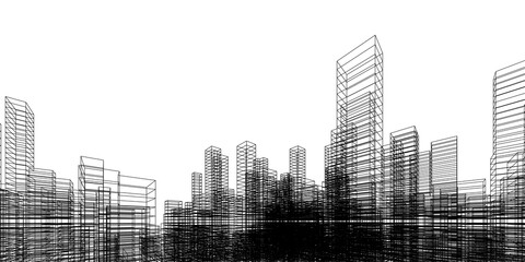 Poster - wireframe perspective background. building wireframe. wireframe city background.