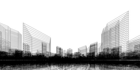 Poster - wireframe perspective background. building wireframe. wireframe city background.