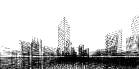 Poster - wireframe perspective background. building wireframe. wireframe city background.