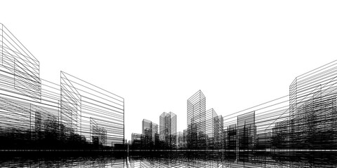 Poster - wireframe perspective background. building wireframe. wireframe city background.