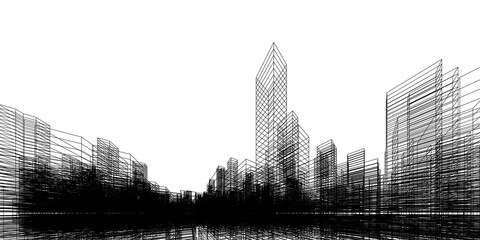 Poster - wireframe perspective background. building wireframe. wireframe city background.
