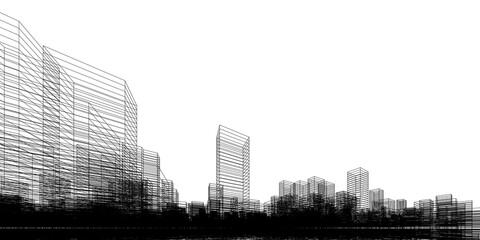 Poster - wireframe perspective background. building wireframe. wireframe city background.
