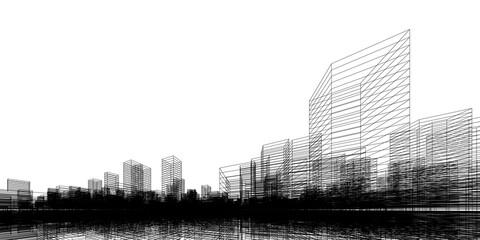 Poster - wireframe perspective background. building wireframe. wireframe city background.