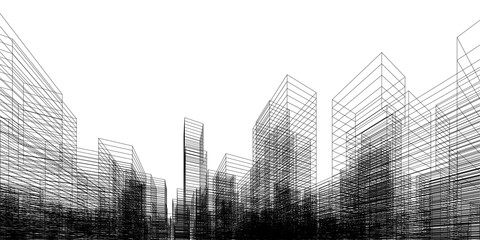 Wall Mural - Wireframe perspective background. Building wireframe. Wireframe city background.