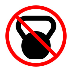 Sticker - Kettlebell ban sign. Kettlebell is forbidden. Prohibited sign of kettlebell. Red prohibition sign. Vector illustration