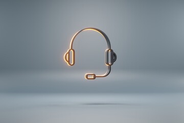 Poster - Beautiful black Blue Headphones with Mic and yellow light  symbol icons on a blue  background. 3d rendering illustration. Background pattern for design.