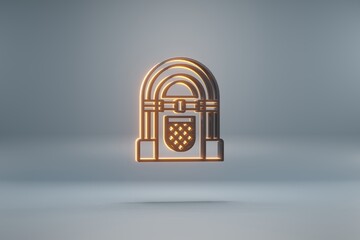 Poster - Beautiful black Vintage Jukebox with yellow light  symbol icons on a blue  background. 3d rendering illustration. Background pattern for design.