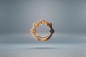 Poster - Beautiful black Big Tambourine with yellow light  symbol icons on a blue  background. 3d rendering illustration. Background pattern for design.