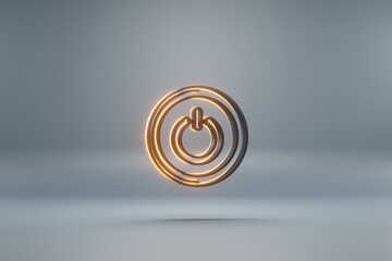 Poster - Beautiful black Round Power Button with yellow light  symbol icons on a blue  background. 3d rendering illustration. Background pattern for design.