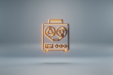 Poster - Beautiful black Old Audio Recorder with yellow light  symbol icons on a blue  background. 3d rendering illustration. Background pattern for design.