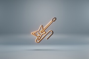 Poster - Beautiful black Electric Guitar with Cable with yellow light  symbol icons on a blue  background. 3d rendering illustration. Background pattern for design.