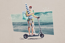 Funny Senior Tourist On E-scooter, Vintage Poster Design