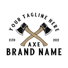 Throwing Ax Vector Logo Design. Cross Ax Concept, Vintage, Great For Ax Throwing Clubs.