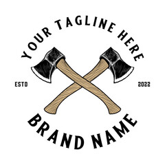 Sticker - ax throwing logo design. two axes criss-cross, spotted, vintage, perfect for ax throwing clubs.