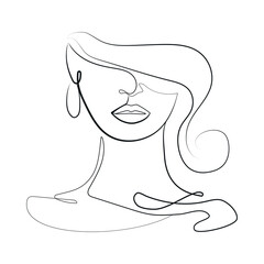 Wall Mural - Minimalist Line art drawing of woman abstract face.Vector Illustration, Female Face Drawing.Trendy Illustration for Cosmetics.Continuous Line Art. Fashion Minimal Print. beauty logo. Vector image