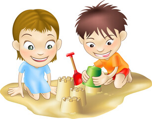 Sticker - two children playing in the sand