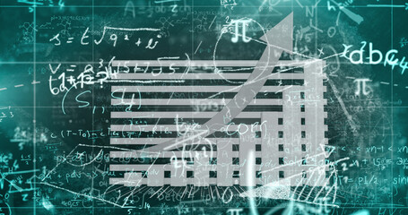Image of data processing with mathematical equations on black background