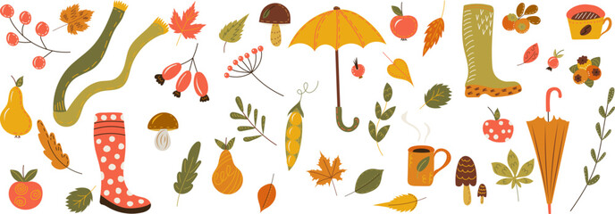 Wall Mural - autumn set in doodle style vector