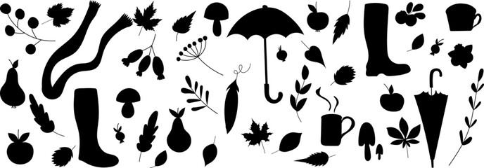 Wall Mural - autumn icons set silhouette isolated, vector