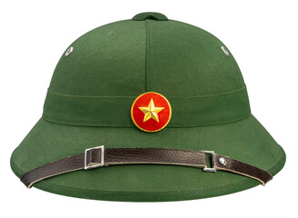 Wall Mural - Military classic green helmet with golden star isolated on white background with work path.