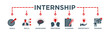 © Good Wife - Internship banner web icon vector illustration concept with icon of goal, skills, knowledge, mentoring, practice, opportunity, and training