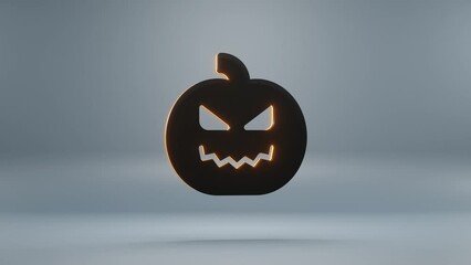 Poster - Beautiful abstract animation Halloween, black Pumpkin smile with orange light symbol on a blue background . 3d rendering illustration. Background pattern for design. Halloween day. Loops video.	
