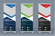 Business Agency Roll Up Banner Design Or Pull Up Banner Template And Advertisement, Polygon Background, Vector Illustration, Business Flyer, Display Banner, Brochure, X-banner, Standee Banner