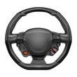 Realistic vector steering wheel supercar auto parts for steering direction control covered with gray leather and black kevlar pattern with control mode on a white background.