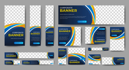 Poster - web banner template design set layout with photo and text space. gradient blue. business advertising