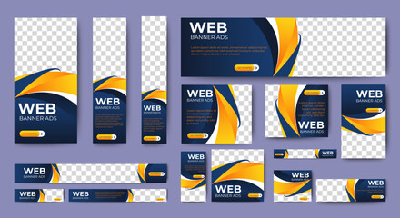 Poster - web banner template design set layout with photo and text space. gradient blue. business advertising
