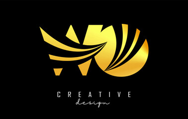 Creative golden letters WO w o logo with leading lines and road concept design. Letters with geometric design.