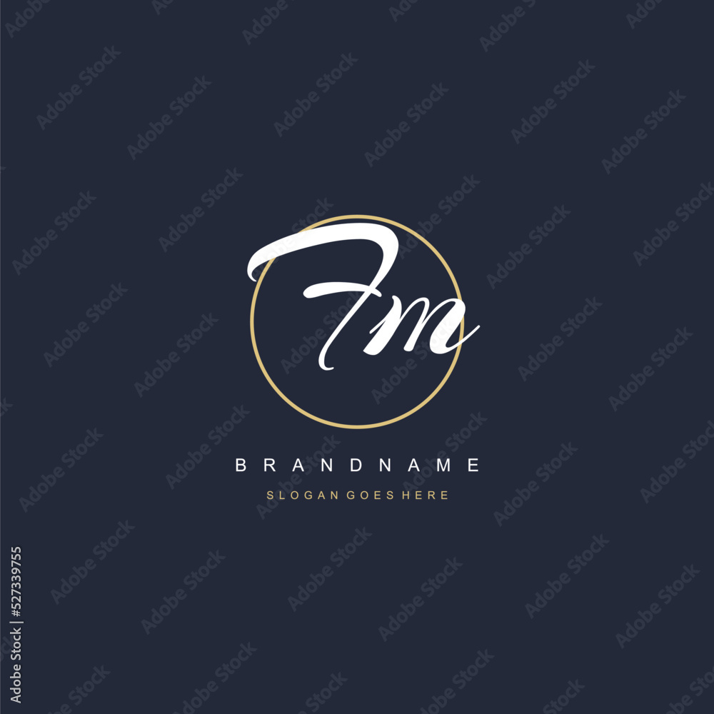 Initial letter FM logo monogram feminine style with circle line design ...