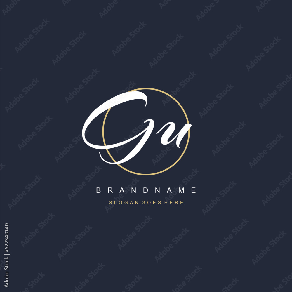 Initial letter GU logo monogram feminine style with circle line design ...