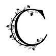 © Anastasia - Floral botanical alphabet. Vintage hand drawn letter C. Letter with plants and flowers. Vector lettering isolated on white