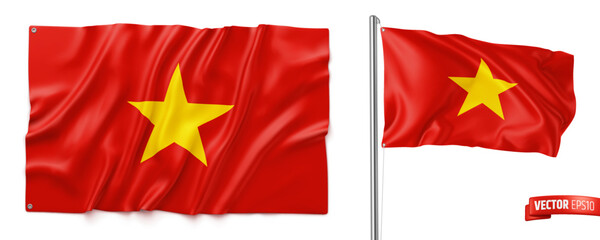 Wall Mural - Vector realistic illustration of Vietnamese flags on a white background.