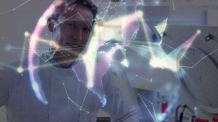 Poster - Animation of network of connections over business people using phone headsets