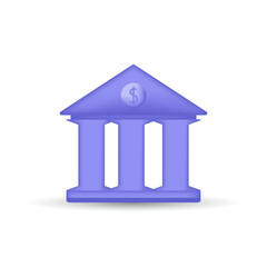 Sticker - Bank building. Online banking, finance, bank transactions, bank service. 3d vector icon. Cartoon minimal style.