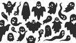Set of cartoon ghosts. Spooky and Funny Halloween ghosts with different expressions. Cute spirits